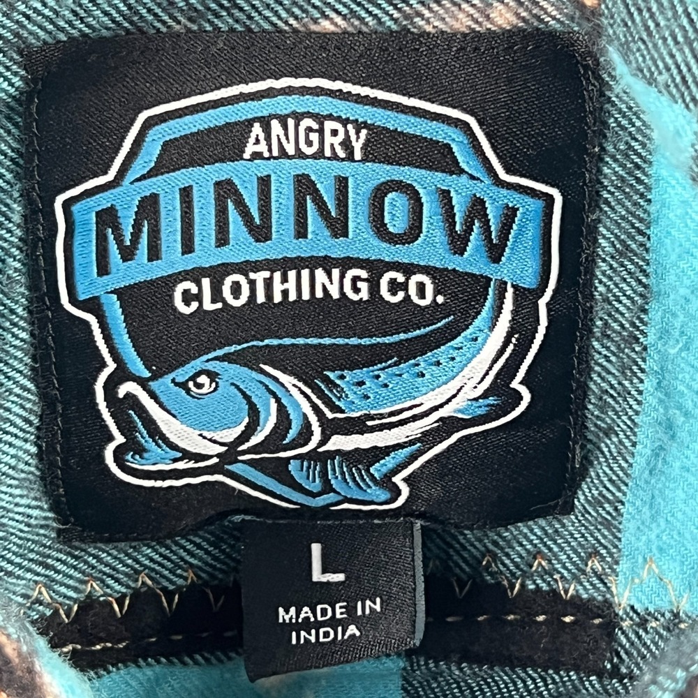 Angry Minnow Soft Brushed Flannel Shirt Smokey the Bear Men's Large Blue Plaid - Picture 8 of 12